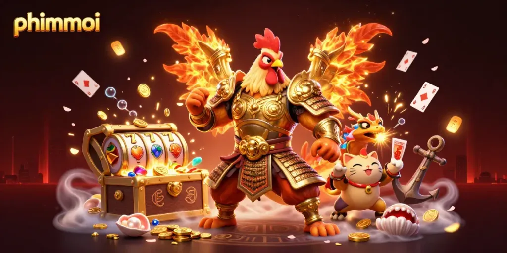 Experience thrilling casino adventures with phimmoi as the fighting rooster warrior and dragon hatchling bring luck and treasure.