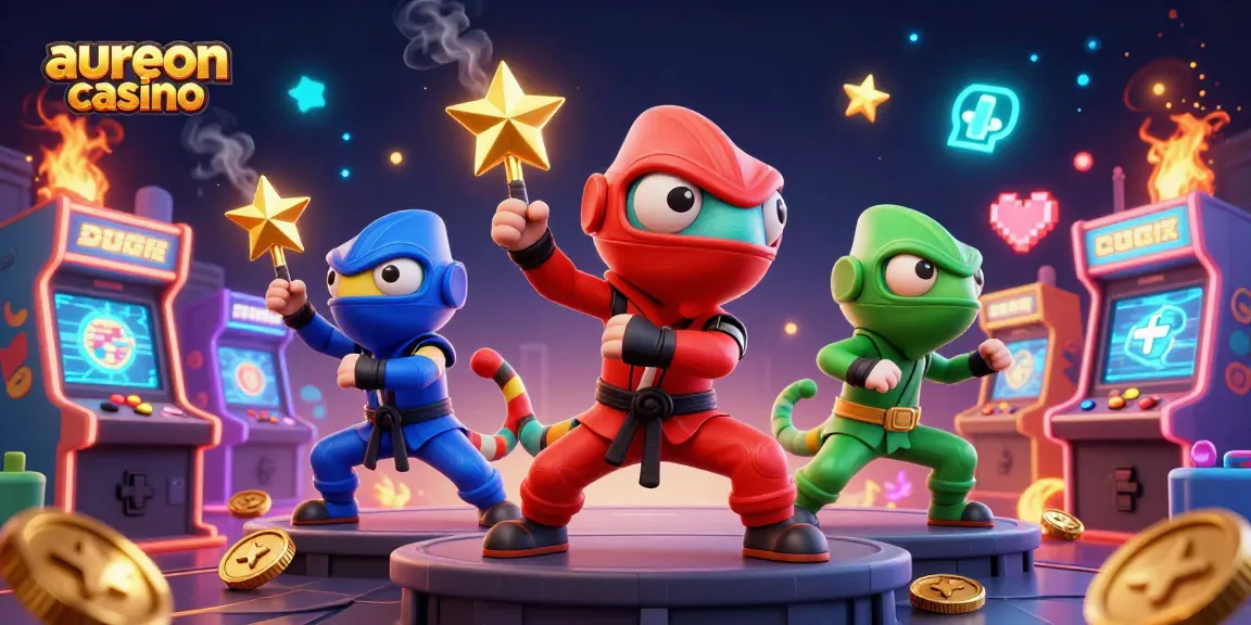 Aureoncasino showcases thrilling chameleon ninjas in action with colorful casino themes.
