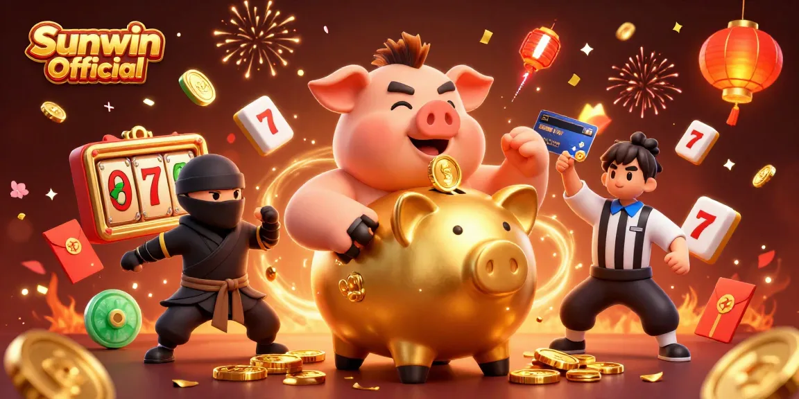 Engage with the Sunwin Official experience as characters battle amidst vibrant slots, jackpots, and festive elements.